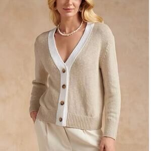 White Label The White Company Organic Linen/Cotton Chunky Knit Cardigan XS Beige